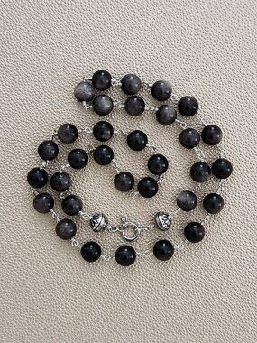 SILVER OBSIDIAN SEMI-PRECIOUS GEMSTONE NECKLACE--24"